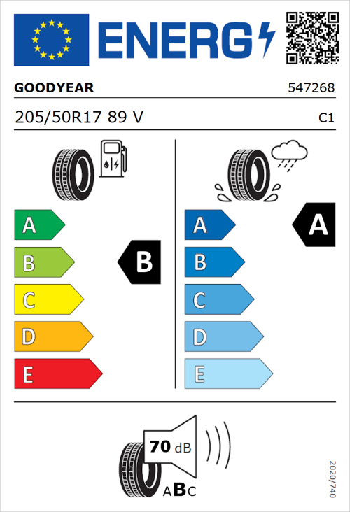 Tyre Label for Goodyear Eagle F1 Asymmetric 3 205/50R17 89V