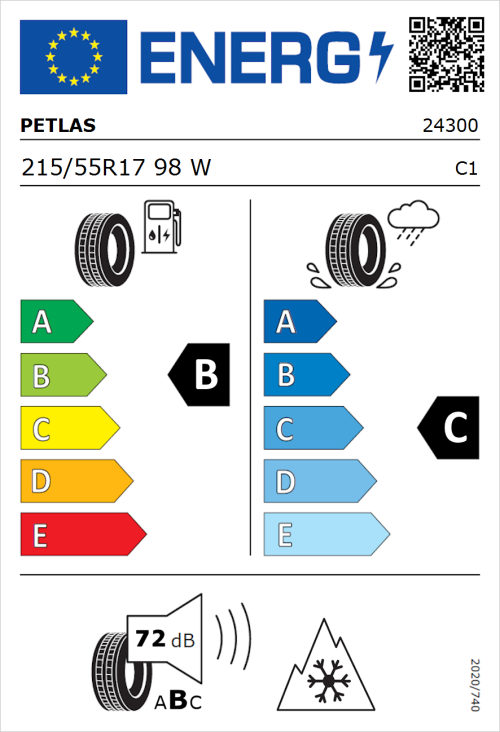 Tyre Label for Petlas Multi Action PT565 215/55R17 98W