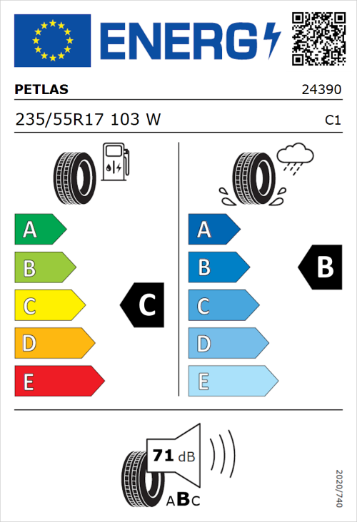 Tyre Label for Petlas Velox Sport PT741 235/55R17 103W