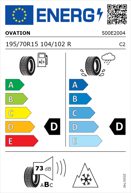 Tyre Label for Ovation V-07 195/70R15 104/102R