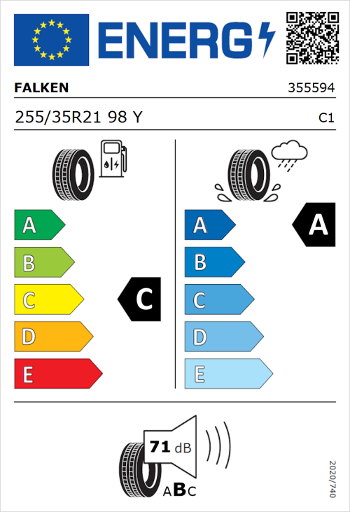 Tyre Label for Falken Azenis FK520 255/35R21 98Y