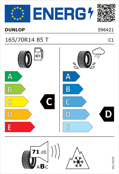 Tyre Label for Dunlop All Season 2 165/70R14 85T