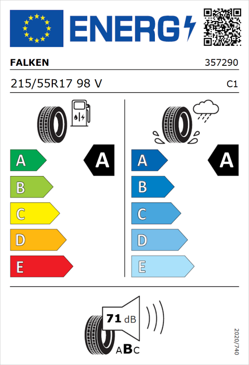 Tyre Label for Falken E.Ziex 215/55R17 98V